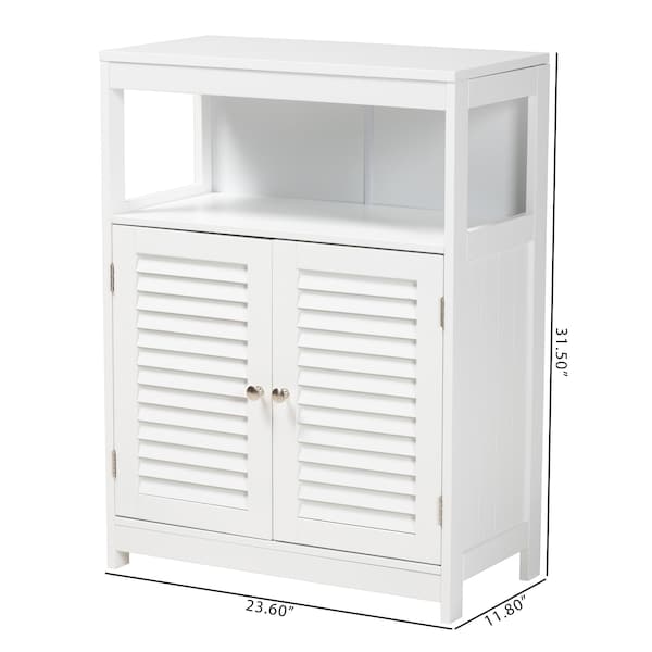 Rivera Modern And Contemporary White Finished Wood And Silver Metal 2Door Bathroom Storage Cabinet